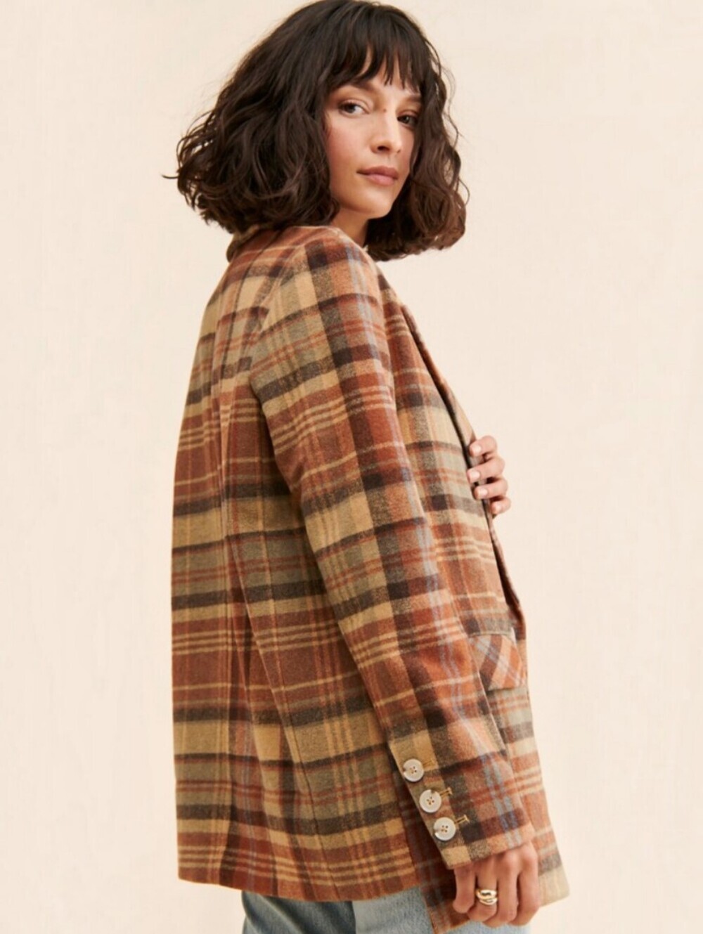 Free People Mari Plaid Blazer Coat In Winter Wheat L, Autumn Style, Oversized - Picture 2 of 16